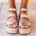 New Summer Women Golden Sandals Platform Heels Cross Strap Ankle Lace Peep Toe Beach Party Ladies Shoes Zapatos Sandals. 
