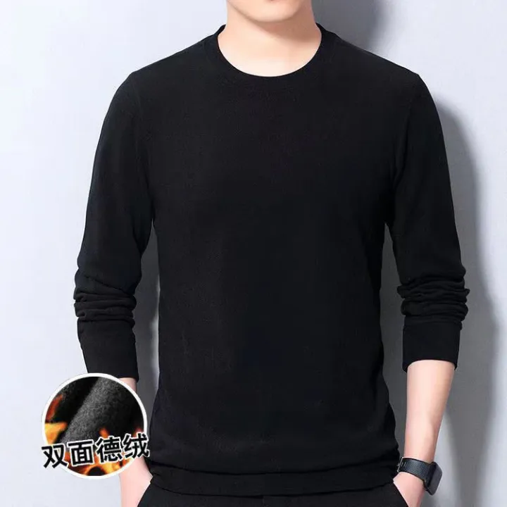 Double-Sided%20Dralon%20round%20Neck%20Long%20SleeveTT-shirt%20Men's%20Autumn%20and%20Winter%20Fleece-Lined%20Warm%20Low-Neck%20Sweater%20Knitted%20Bottoming%20Shirt%20Autumn%20Clothes%20Tops%20-%20Image%202