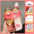 780ml Cute Children Double Drinking Water Bottle Straw Portable Bottle Cartoon Student Couple Plastic Cup Gift School Kids Drink. 