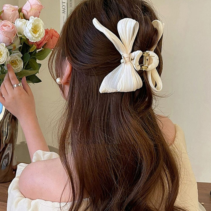 Elegance Bow Hair Clip For Women Simple Pearl Hair Claw Clips Large Size Hairpin Hair Accessories Yao Store