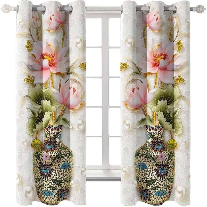 2pcs%203D%20Beautiful%20Vase%20Lotus%20Flower%20Digital%20Printed%20Curtain%20Living%20Room%20Curtains%20Grommet%20Top%20Curtains%20Living%20Room%20Office%20Home%20-%20Image%204