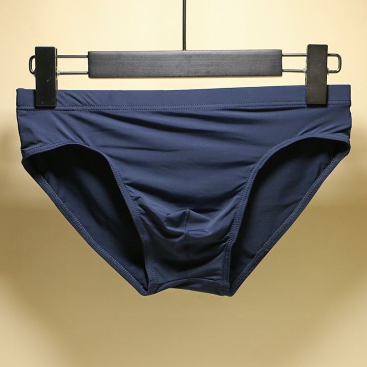 Men's ice silk panties ultra-thin silky breathable translucent mid waist briefs