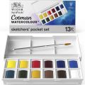 Winsor Newton 12 Color Cotman Solid Watercolor Paint Sketchers' Pocket Box Half Pans Palette Watercolor Brush Acuarela School.