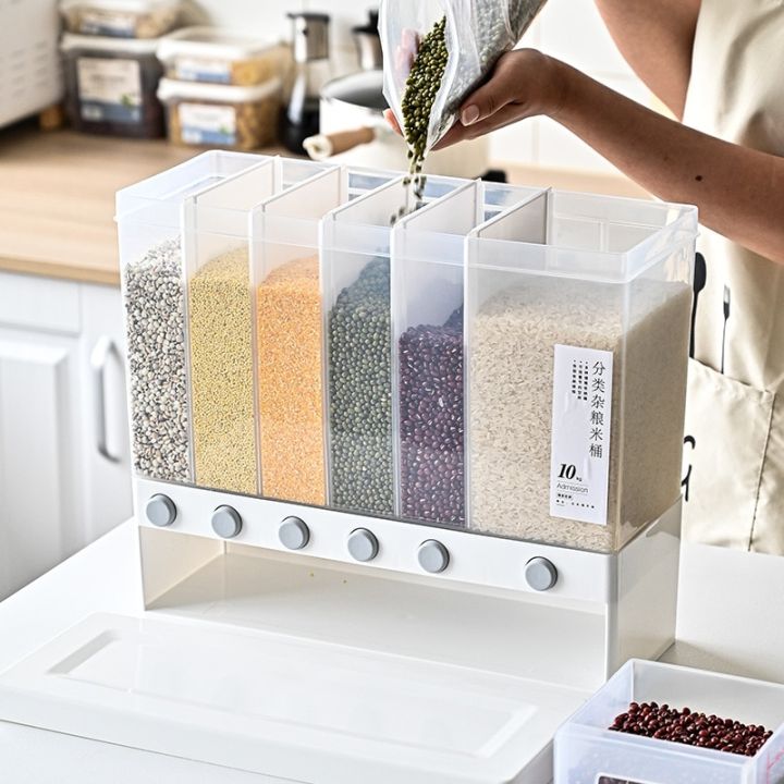 Rice Flour Rack 10L Wall Mounted Separate Rice Bucket Cereal Dispenser Moisture Proof ...