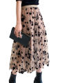 2021 Women Tutu Tulle Skirts, Elastic High Waist Floral Print Mesh Overlay Layered A Line Midi Skirt. 