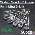 Water Clear LED Green 5mm Ultra Bright-50Pcs. 