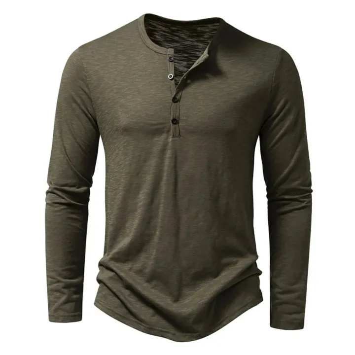 Men's%20Cotton%20Button%20Henley%20neck%20Shirt%20Long%20Sleeve%20Casual%20Button%20Solid%20color%20Fashion%20T-Shirts%20-%20Image%203
