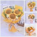Finished Crochet Flowers Bouquet Handmade SunFlower Bouquet Valentines Gift Wedding Decor Knitted Flower Bouquet with Gift Bag.
