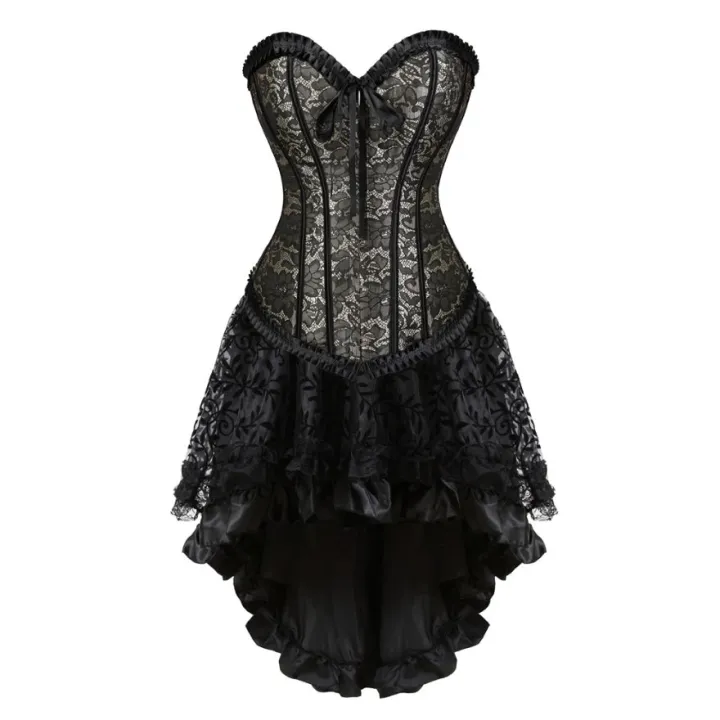 Women%20Lace%20Floral%20Corset%20Dress%20Victorian%20Vintage%20Corset%20Top%20Waist%20Cincher%20Bustier%20Gothic%20Asymmetrical%20Skirt%20Set%20Plus%20Size%20-%20Image%204
