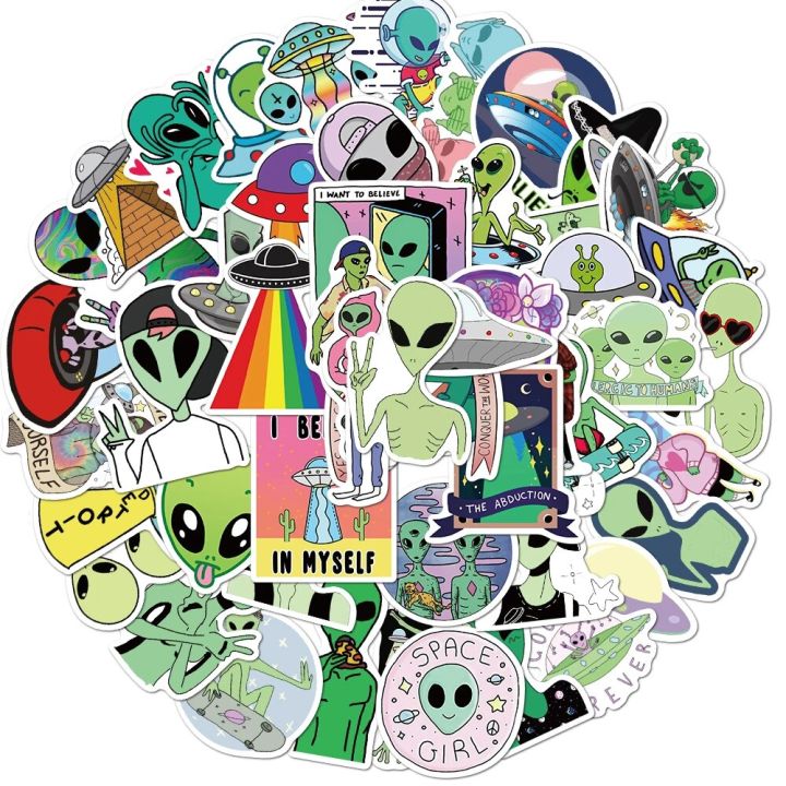 50 PCS Outer Space Stickers Toys for Children Alien UFO Astronaut Rocket Ship Planet Sticker to Scrapbooking Skateboard Laptop