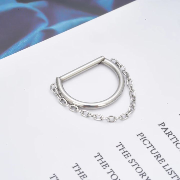 ASTM%20F136%20Titanium%2016G%20Hinged%20Segment%20D%20Shape%20Clicker%20Septum%20Ring%20with%20Chain%20Nose%20Ring%20Cartilage%20Earring%20Helix%20Lobe%20Piercing%20-%20Image%205