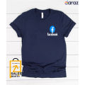 Facebook  Navy Blue Cotton Short Sleeves T-Shirt For Men. 