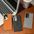HODON Solid Color PU Leather Magnetic Phone Case for Samsung Galaxy S22 S24 S23 S25 Ultra Plus S24FE S23FE for MagSafe Cases Wireless Charging Shock Anti Fall Back Cover. 