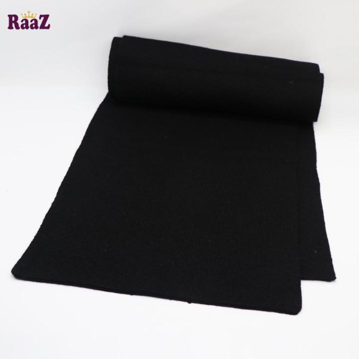 Solid Black Knitted Fabrics Zigzag Design Premium Scarf Muffler - Maflar For Men