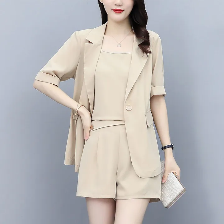 Three-Piece%20Suit%20for%20Fat%20Girls%20Coat%20Shorts%20Fashion%20Suit%20Simple%20Style%20Loose%20New%20Summer%20Large%20Size%20Women's%20Clothing%20-%20Image%203