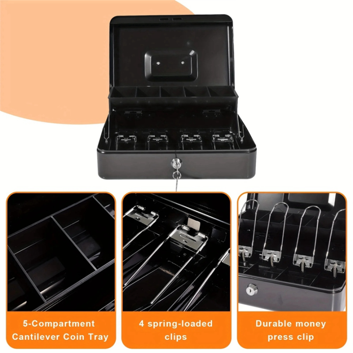 Metal Cash Register with Key Lock-Portable Money Organizer Box ...