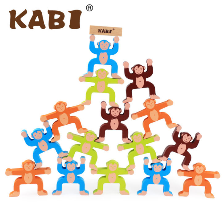 Wooden monkey balance building blocks for infants and toddlers, training hand-eye coordination, concentration, parent-child interactive educational toys