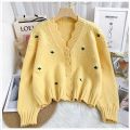 Spring and Autumn New Slimming Younger Fashion Embroidered Flower Long Sleeve Short Knitted Sweater Cardigan Coat Women's Clothing.