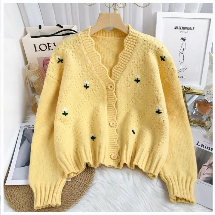 Spring%20and%20Autumn%20New%20Slimming%20Younger%20Fashion%20Embroidered%20Flower%20Long%20Sleeve%20Short%20Knitted%20Sweater%20Cardigan%20Coat%20Women's%20Clothing%20-%20Image%204