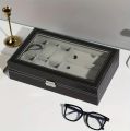 All Season Dual-Function Watch and Sunglasses Display Case – Premium PU Leather Organizer for Men's Accessories (6 Slots + 3 Compartments).