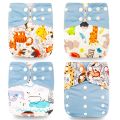 HappyFlute Exclusive 4Pcs Set OS Pocket Diaper Washable Reusable Baby Nappy New Print Adjustable Baby Diaper Cover. 
