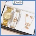 LooKeo Mall Full Steel Belt Ladies Watch 6PCS Set Love Necklace Bracelet Casual Watches for Women Ladies Girl.