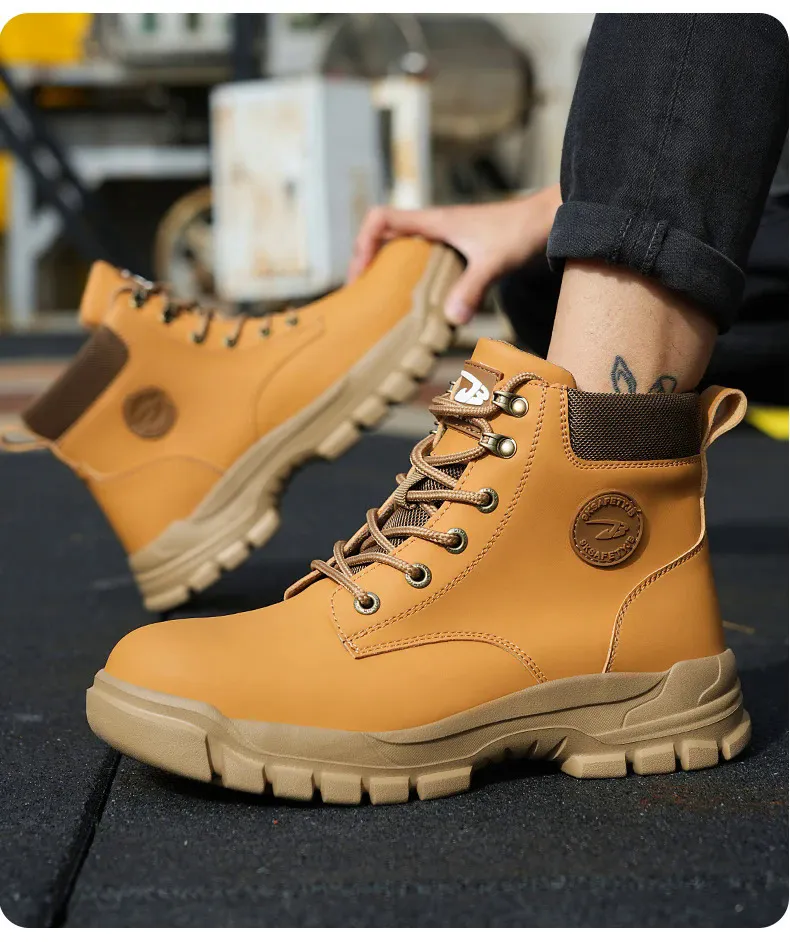 selevn roind】 Men Protective Boots Steel Toe Shoes Anti-smash