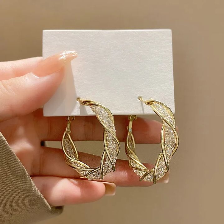 Stainless Steel Twisted Hollow Circle Versatile Simple Earrings Jewelry Bride Wedding Engagement Gift