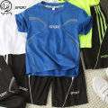 Summer Boys' Suit2022New Short-Sleeved Shorts Children's Two-Piece Suit Sports Quick-Drying Top Medium and Large Children Basketball Wear. 