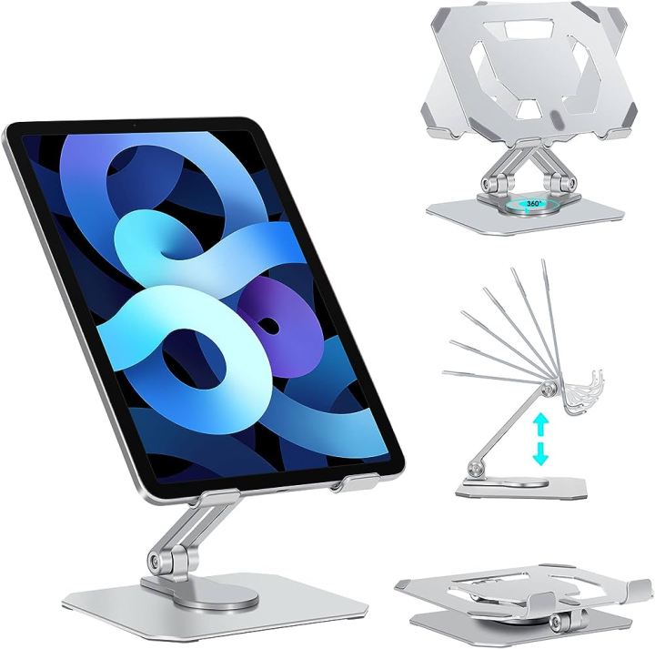 Tablet%20Stand%20Holder%20for%20Desk,%20360%C2%B0Rotating%20Adjustable%20Aluminum%20Portable%20Stand%20Holder%20Desktop%20Foldable%20Dock%20Heavy%20Duty%20Metal%20Base%20Compatible%20with%20iPad%207/8/9th,iPad%20Air%205/4,iPad%20Pro%2011/12.9%20-%20Image%203