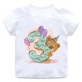 Summer Cute Cartoon Bear Numbers 1-9 Years Old Children's T-shirt Short-sleeved Round Neck T-shirt for Boys and Girls Tops Tee.