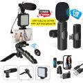 AY-49 Remote Control Vlogging Video Making Kits Microphone LED Fill Light Mini Tripod - Ring Light combo offer. 