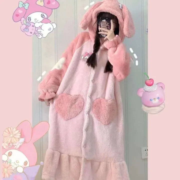 New%20Melody%20Autumn/Winter%20Peach%20Set%20Long%20Plush%20Couple%20Home%20Fur%20Yellow%20Bear%20Pajamas%20-%20Image%207