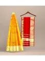 Tangail Tat Yellow & Red Combnation Color 12 Hand Halfsilk Saree for Women From Tangail Tant Saree Store.