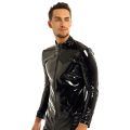Mens Shiny Wetlook Leather Shirt Shaping Sheath Latex Cacomfortable sual Coat Male Glossy Metallic PVC Leather Jacket Tops i.