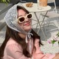 French Embroidery Hair Scarf Soft Texture Sweet Lace Summer Fashion Headscarf Retro Style Lightweight Fabric Lace Triangle Scarf for Spring Accessory Casual Outfit Addition Women's Fashion Hair. 