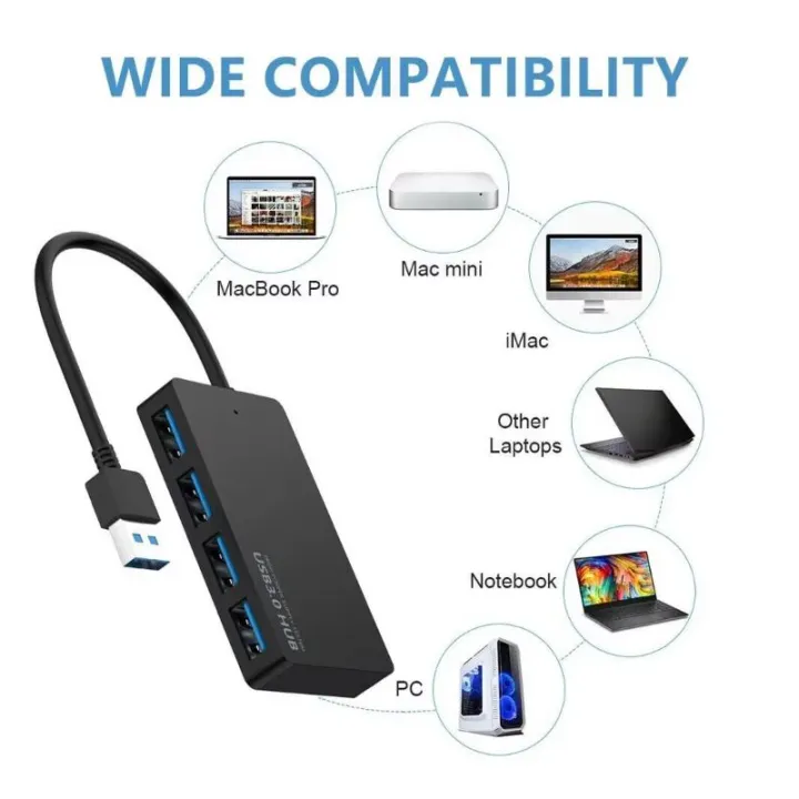 Multi Usb Adapter For Computer High Speed Black 4 Port USB 3.0 HUB Multi USB Splitter Expander Adapter ...
