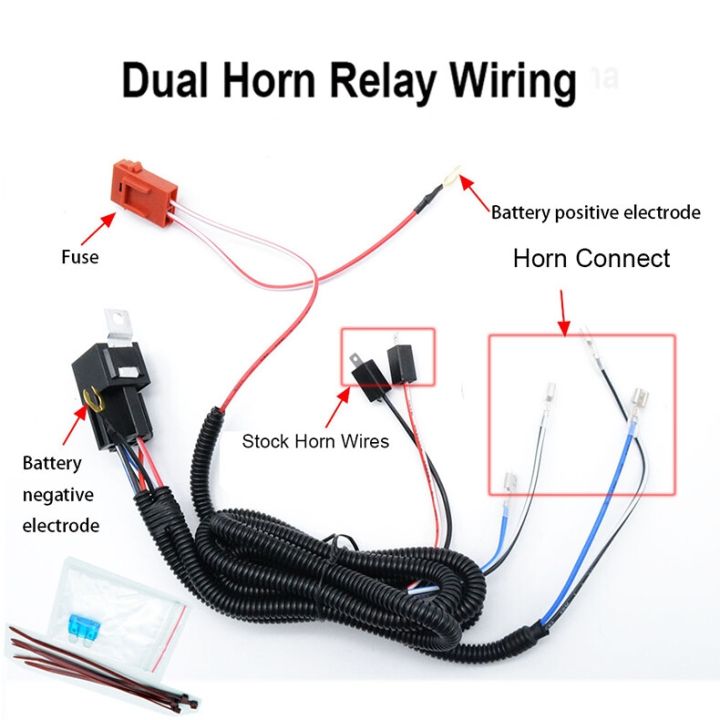 Universal Motorcycle Car Horn Relay 80A Waterproof Wiring Harness Relay Kit Compatible (Horn Not Included)