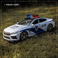 Scale 1/32 M8 Police Car Model Toy Metal Diecast with Pull Back 110 Simulation Vehicle Models Doors Openable Boy Collection Gift.