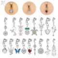ZS 1 Piece Non Piercing Stainless Steel Belly Button Ring Flower Butterfly Pendant Navel Rings faux Body Piercing Jewelry. 