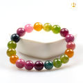Natural Rainbow Tourmaline Bracelet 6A Transparent Glass Body Macaron Color Tourmaline round Beads Bracelet Factory direct sales.