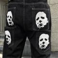 Hip Hop Printed Jeans Men Baggy Black Denim Trousers Straight Pants Spring Fashion Korean Streetwear Male Bottoms Y2K Clothes.