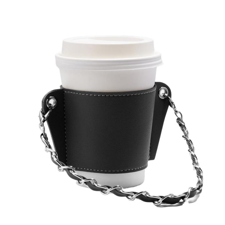 Portable Detachable Chain Coffee Cup Sets PU Leather Hand-held Glass Cup Holder Travel Cup Outer Packaging Leather Case Decor