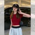 European and American Short Sleeve T Women's Summer T-shirt 2023 New Hot Girl Korean Style Slim Fit Short Exposed Navel ins Red Coat Tide. 