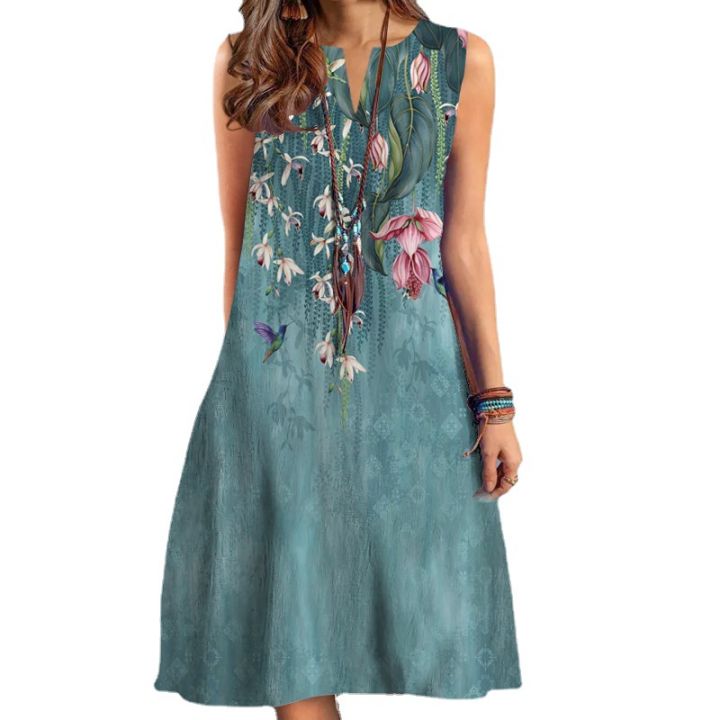 2023European%20and%20American%20New%20Dress%20Women's%20Fashion%20Bohemian%20Beach%20DressVCollar%20Sleeveless%20Foreign%20Trade%20Dress%20-%20Image%205