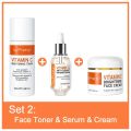 JoyPretty Vitamin C Face Whitening Skin Care Set Glowing Dark Spots Remover Cream Serum Deep Cleaning Toner Facial Skincare Kits.