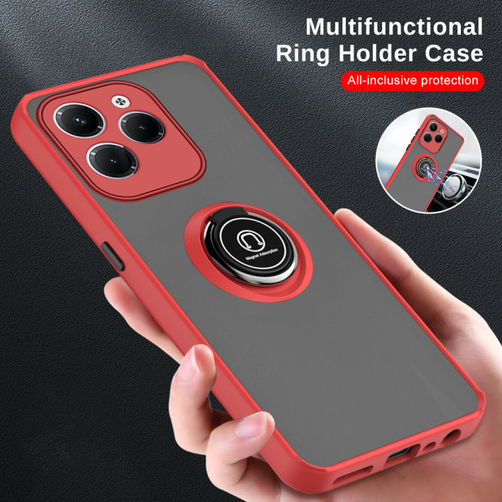 Matte Clear Hard PC Armor Case For Infinix Hot40 Hote 40 Pro 4G Magnetic Ring Stand Cover Capas In Finix Hot40pro Hot 40Pro 4G