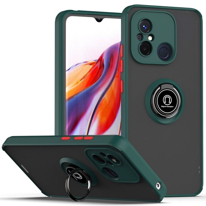 lthmy for Xiaomi Redmi 12C case ring Holder Kickstand Matte Back Soft Bumper Hybrid Protective Cover case