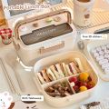 New Kawaii Lunch Box For Girls Portable School Kids Plastic Picnic Bento Box With Compartment Microwave Food Storage Containers.