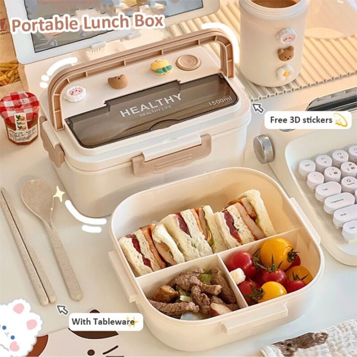 New Kawaii Lunch Box For Girls Portable School Kids Plastic Picnic Bento Box With Compartment Microwave Food Storage Containers
